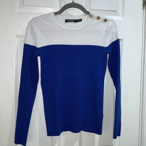 Lauren Ralph Lauren colorblock sweater Sz S cotton / modal blend button detail